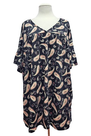 24 PSS {Worth A Try} Black/Pink Paisley V-Neck Tunic EXTENDED PLUS SIZE 4X 5X 6X