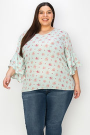 12 PQ {Mint Condition} Mint Floral V-Neck Top PLUS SIZE 1X 2X 3X