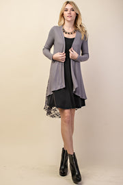 36 OT {Sweet Feels} VOCAL D.Grey Waffle Knit Lace Cardigan PLUS SIZE XL 2X 3X