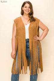 46 OT {The One I Want} VOCAL Camel Fringe Laser Cut Vest PLUS SIZE XL 2X 3X