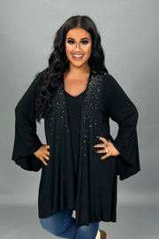 20 OT {My Eyes On You} VOCAL Black Vest w/Lace & Studs PLUS SIZE XL 2X 3X