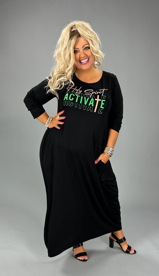 SALE!! LD-I {Holy Spirit Activate} Black Graphic Maxi Bubble Dress PLUS SIZE XL