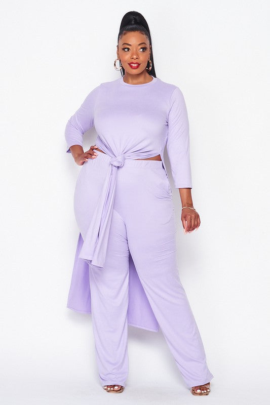 LD-C {View From The Terrace} Lilac Tie Front Tunic & Pants Set PLUS SIZE 1X 2X 3X