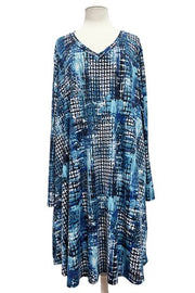 SALE!! 35 PLS {Always On The Go} Blue Mixed Print V-Neck Dress EXTENDED PLUS SIZE 4X 5X 6X