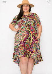 LD-X {Always Adoring} Fuchsia Paisley Printed High/Low Dress EXTENDED PLUS SIZE 3X 4X 5X