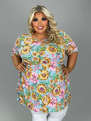 SALE!! 19 PSS {Petals In Paradise} Sky Blue Floral Babydoll Tunic  EXTENDED PLUS SIZE 4X 5X 6X