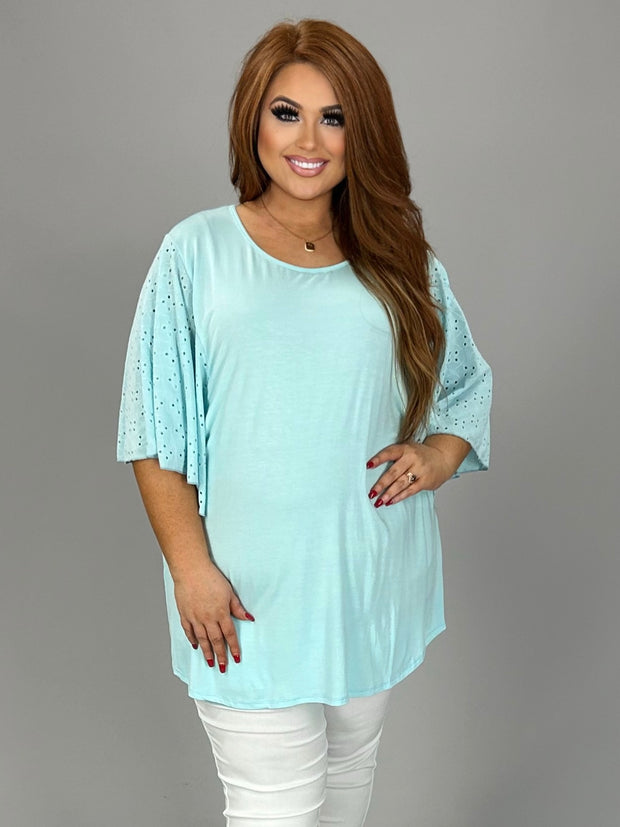 27 SSS-E {Easy Breezy} Blue Mint Eyelet Sleeve Top PLUS SIZE XL 2X 3X