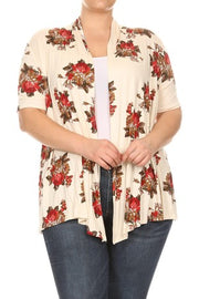 26 OT {Passion For Fashion} Ivory/Red Floral Print Cardigan PLUS SIZE 1X 2X 3X