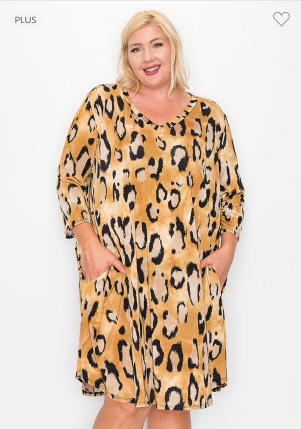 SALE!! 61 PQ {Gold Among Us} Leopard Print V-Neck Dress EXTENDED PLUS SIZE 3X 4X 5X