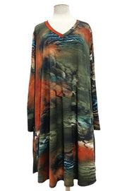 28 PLS {Greek Garden} Green Print Dress w/Pockets EXTENDED PLUS SIZE 4X 5X 6X