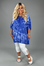 79 PSS-N {Adventures Waiting} Bright Blue Tie Dye Top PLUS SIZE 1X 2X 3X