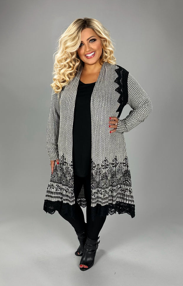 29 OT {Tour The City} VOCAL Black/Ivory Cardigan w/ Lace Detail PLUS SIZE 1X 2X 3X