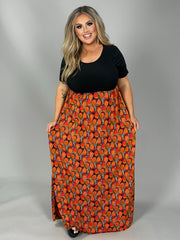 SALE!! LD-D {Orange Slice} Black & Orange Print Maxi Dress PLUS SIZE 1X 2X 3X