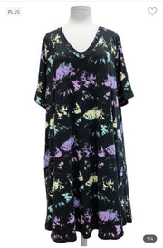 61 PSS {After Thought} Black Tie Dye V-Neck Dress EXTENDED PLUS SIZE 3X 4X 5X