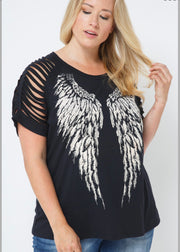 16 GT {I Believe I Can Fly} VOCAL Black Angel Wings Graphic Tee PLUS SIZE XL 2X 3X