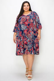 SALE!! 52 PQ {When Floral Met Paisley} Navy/Red Floral Paisley Print Dress EXTENDED PLUS SIZE 4X 5X 6X