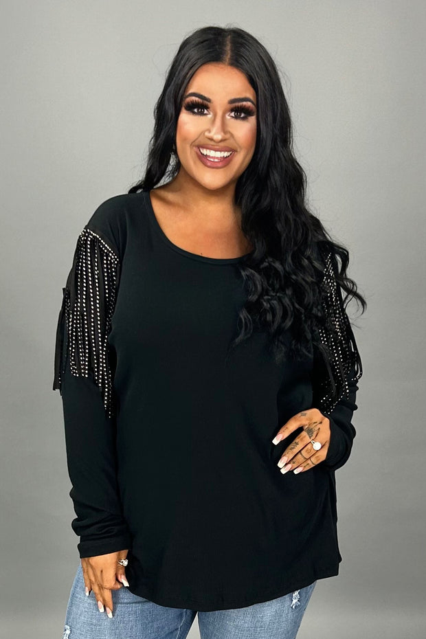 33 SD {Remember The Time} VOCAL Black Ribbed Top w/Fringe & Studs PLUS SIZE XL 2X 3X