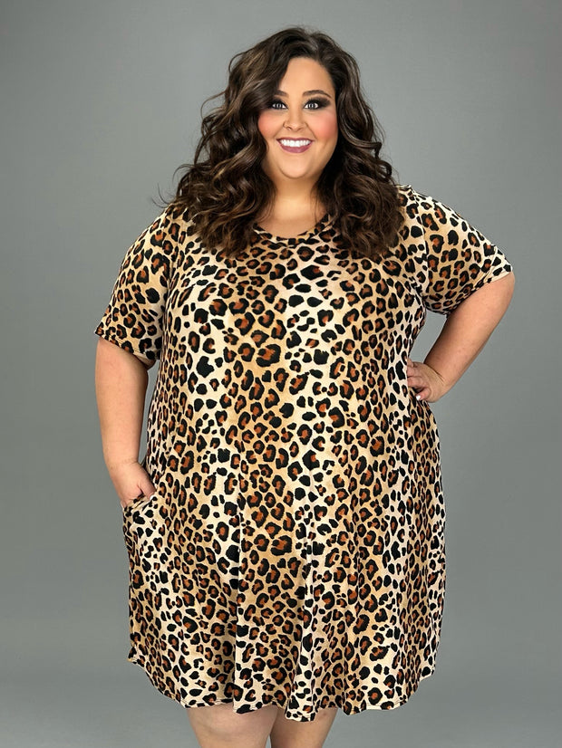 SALE!! 88 PSS-U {Born To Roar} Taupe Leopard Print V-Neck Dress EXTENDED PLUS SIZE 3X 4X 5X