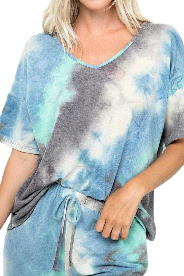 63 PSS   {Keep A Lookout} Blue/Charcoal Tie Dye Top PLUS SIZE 1X 2X 3X