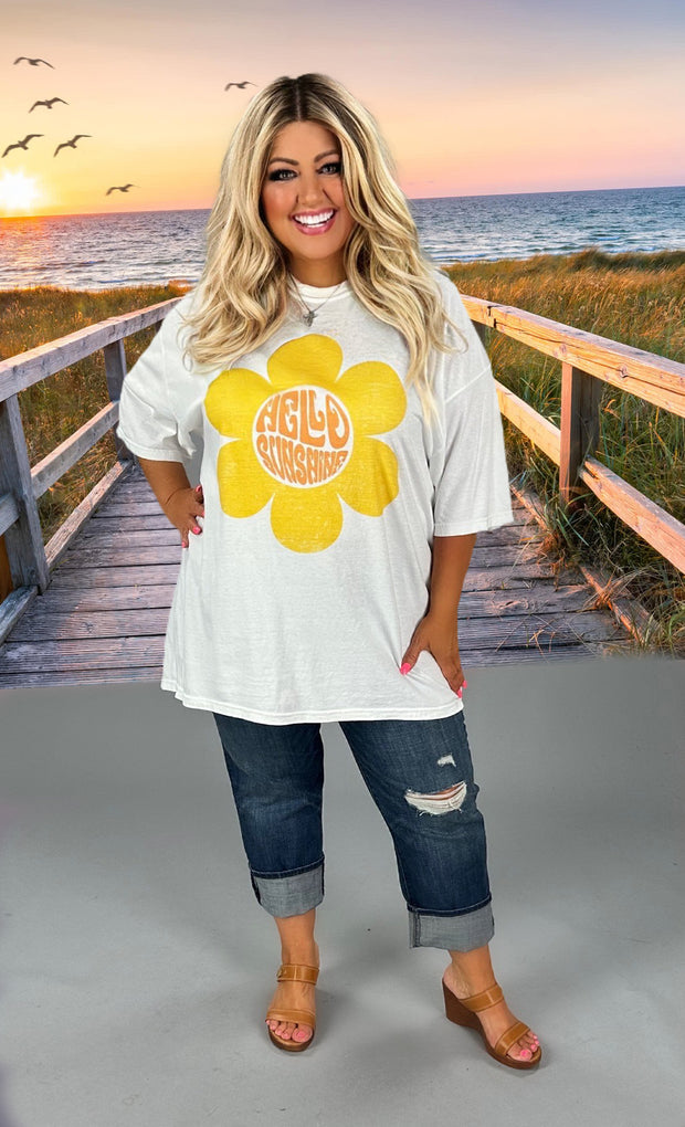 75 GT {Hello Sunshine} White Graphic Tee PLUS SIZE 1X 2X 3X