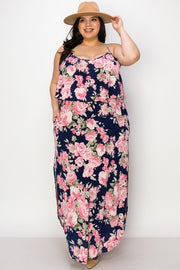 SALE!! LD-C {Keep Going On} Navy/Pink Floral Maxi Dress PLUS SIZE XL 2X 3X