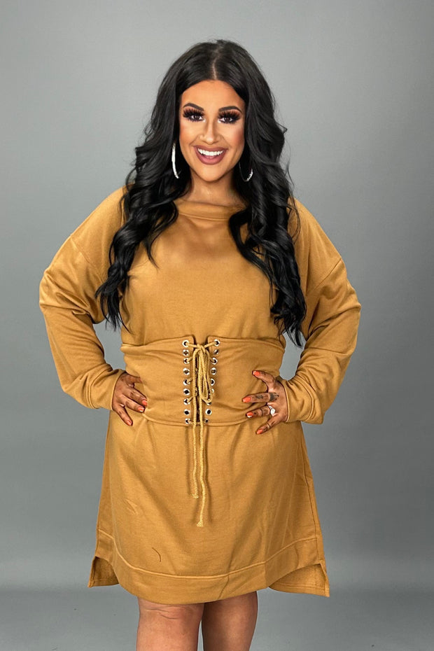 40 SLS {Remember To Smile} Camel Dress w/Corset Belt PLUS SIZE 1X 2X 3X