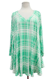 62 PQ {More Than Happy} Neon Green Plaid V-Neck Top EXTENDED PLUS SIZE 3X 4X 5X