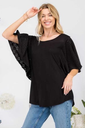 SALE!! 72 SSS {Whisk Me Away} Black Top w/Eyelet Sleeves PLUS SIZE XL 2X 3X