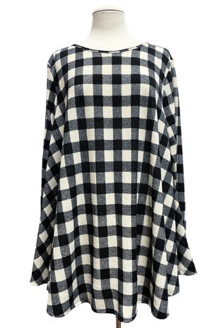 36 PLS {Made For You} Ivory/Black Plaid Top EXTENDED PLUS SIZE 3X 4X 5X