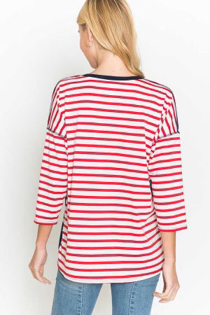 22 CP-D {Sweet America} Red White Blue Striped Top PLUS SIZE 1X 2X 3X