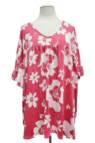 87 PSS {Take The Lead} Red/Ivory Floral V-Neck Top EXTENDED PLUS SIZE 4X 5X 6X