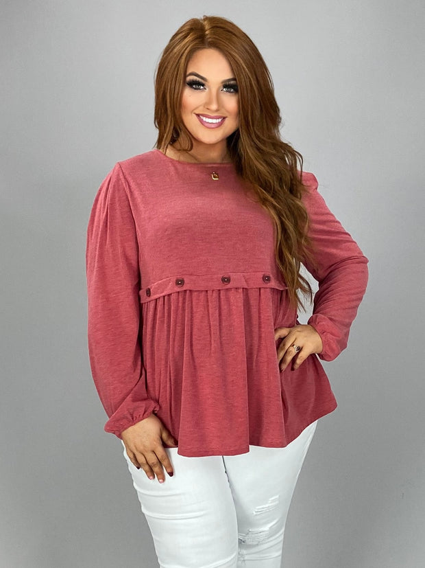 59 SLS {Casual Beauty} Red Babydoll Top w/Buttons PLUS SIZE 1X 2X 3X