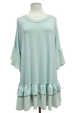 28 CP {Stuck On You} Mint Print Ruffle Sleeve & Hem Tunic EXTENDED PLUS SIZE 4X 5X 6X