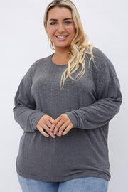 SALE!! 28 SLS [Classy All Around} VOCAL  Studded Gray Round Neck Top PLUS SIZE 1X 2X 3X