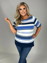 SALE!! PSS-A  M-109 {Karen Scott} Blue Striped Top Retail $36.50  PLUS SIZE 0X 1X