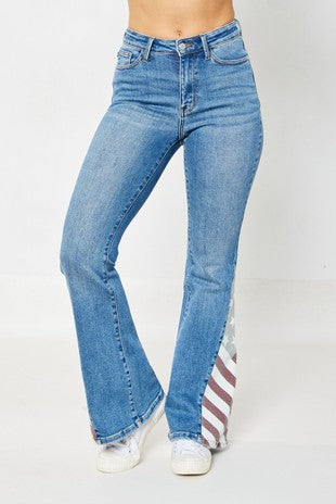 SALE!! BT-F {Judy Blue Americana} Med Flag Print Flare Jeans PLUS SIZE 16 18 20 22 24