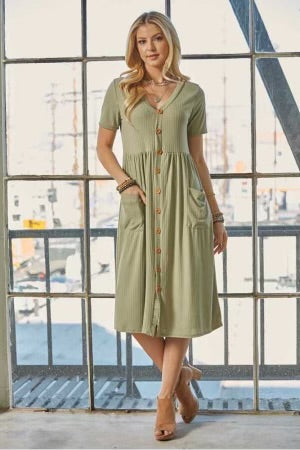 SALE!! 75 SSS {Simple Style} Sage Ribbed V-Neck Babydoll Dress PLUS SIZE 1X 2X 3X