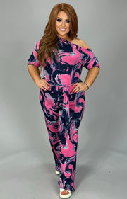 SALE!!  RP-G {Dazzling Nights} Pink/Navy One Shoulder Down Romper