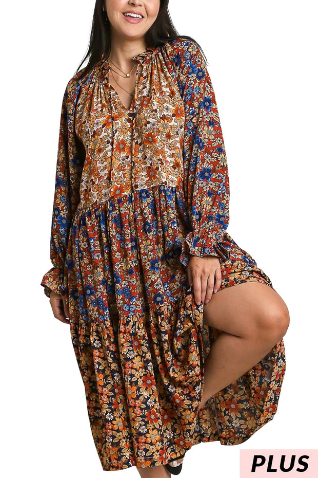 SALE!! LD-S {Another Chance To Shine} Umgee Brick Metallic Floral Dress PLUS SIZE XL 1X 2X