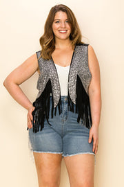 38 OT {My New Obsession} VOCAL Black Fringe Vest w/Rhinestones PLUS SIZE XL 2X 3X