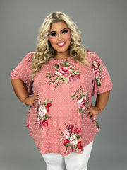 85 PSS-F {Garden Paths} Mauve Floral Polka Dot Tunic EXTENDED PLUS SIZE 3X 4X 5X