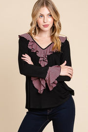 22 CP {Strictly Business} Black V-Neck Top w/Mauve Stripe PLUS SIZE 1X 2X 3X