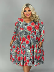 20 PQ {Making My Move} Grey/Red Leopard Floral Dress EXTENDED PLUS SIZE 3X 4X 5X  (True to Size)