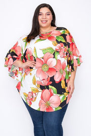 26 PQ {Getting Inspired} Ivory/Coral Large Floral Print Tunic EXTENDED PLUS SIZE 3X 4X 5X