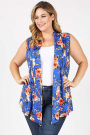 11 OT {Stroll Pretty} Royal Blue Floral Vest PLUS SIZE 1X 2X 3X