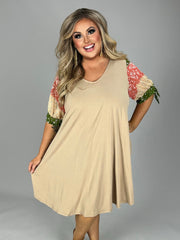 SALE!! 98 CP-B {A Heart For Love} Taupe Floral Sleeve Dress PLUS SIZE 1X 2X 3X