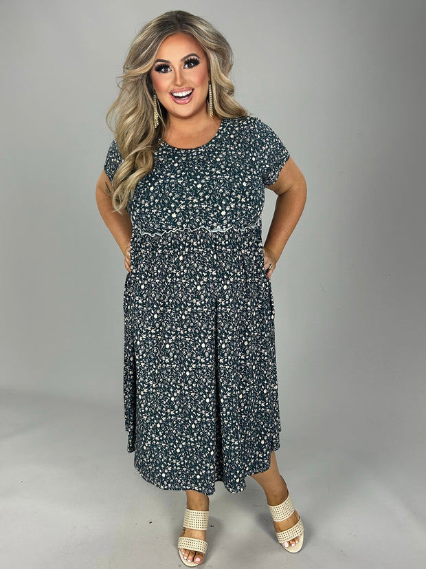 SALE!! 65 PSS {Loved Forever} Dark Green Floral Babydoll Dress PLUS SIZE 1X 2X 3X