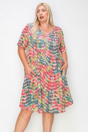 SALE!! 27 PSS {Absolute Treasure} Teal/Mauve Tie Dye Dress EXTENDED PLUS SIZE 3X 4X 5X