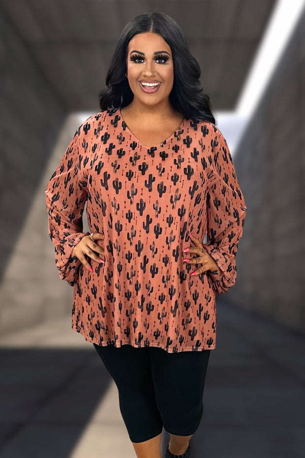 20 PLS  {Desert Shade} Rust Catcus Print Lined Top PLUS SIZE 3X