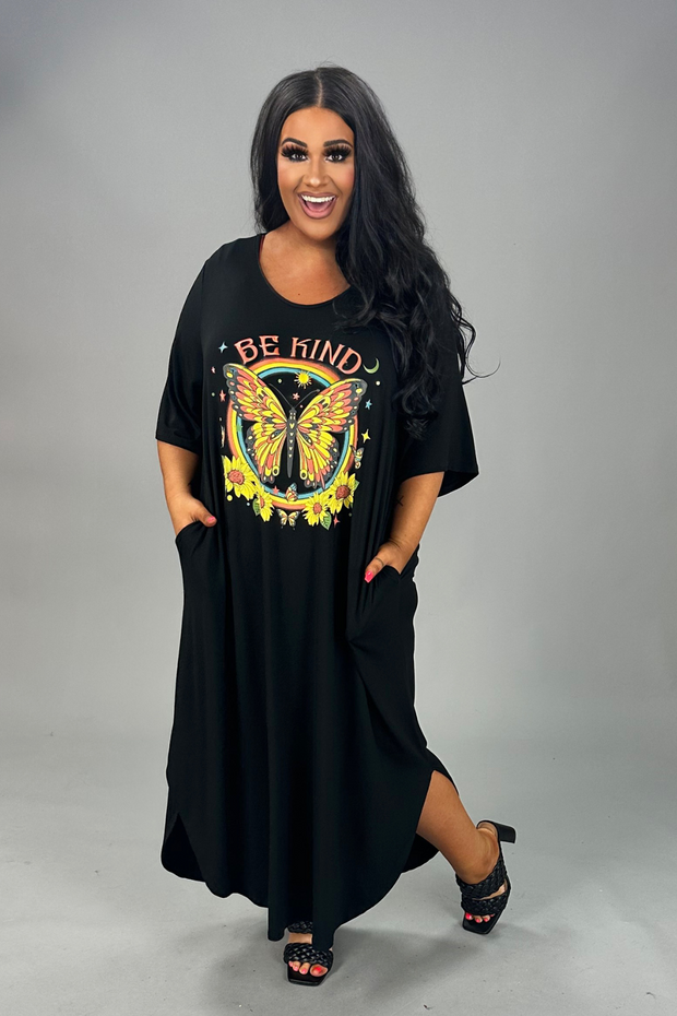 SALE!! LD-Q {Be Kind Butterfly} Black Graphic Print Dress CURVY BRAND!!!  EXTENDED PLUS SIZE XL 2X 3X 4X 5X 6X